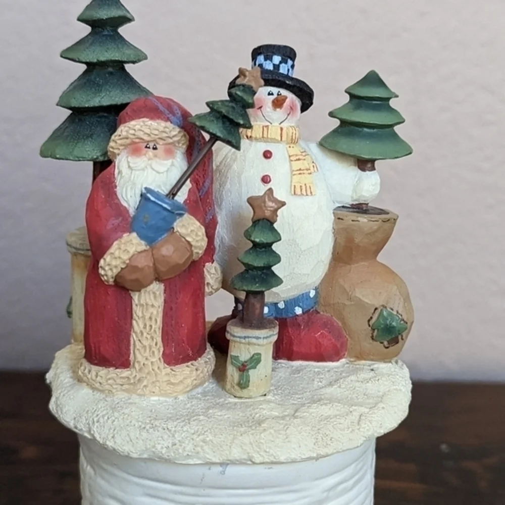 VTG Rustic Christmas Candle Holder With Topper Santa‎ And Snowman 7 1/2